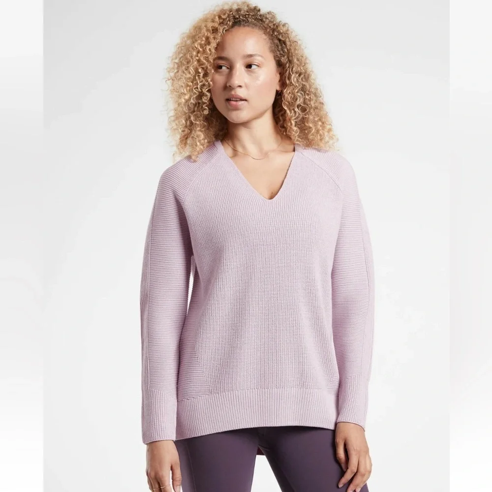 Athleta Merino Wool Lavender V-Neck Women's Sweater NOT FOR SALE - Picture 2 of 6